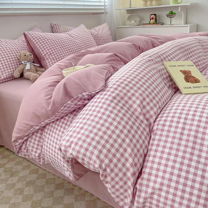 Nordic Plaid Pattern Wash Cotton Bedding Set