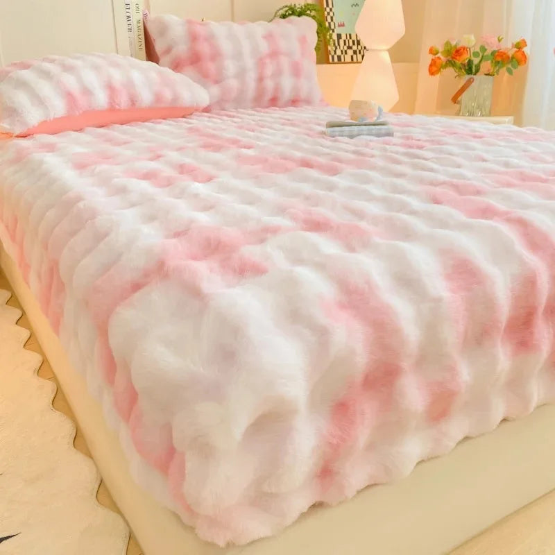 Fluffy Plush Fitted Bed Sheet for Winter