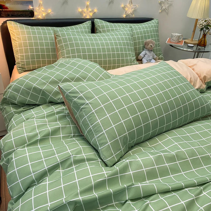 Nordic Plaid Pattern Wash Cotton Bedding Set
