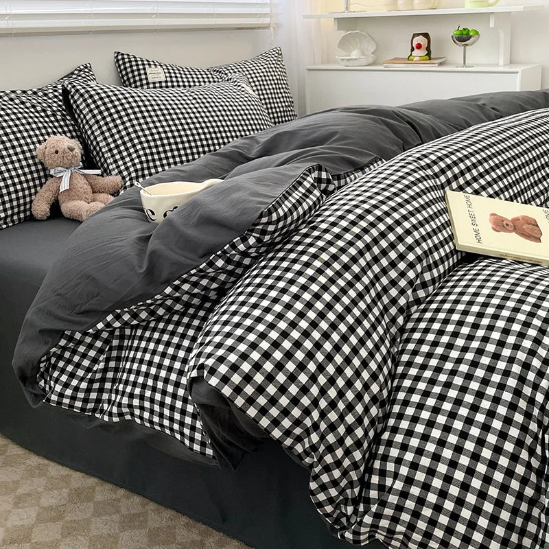 Nordic Plaid Pattern Wash Cotton Bedding Set