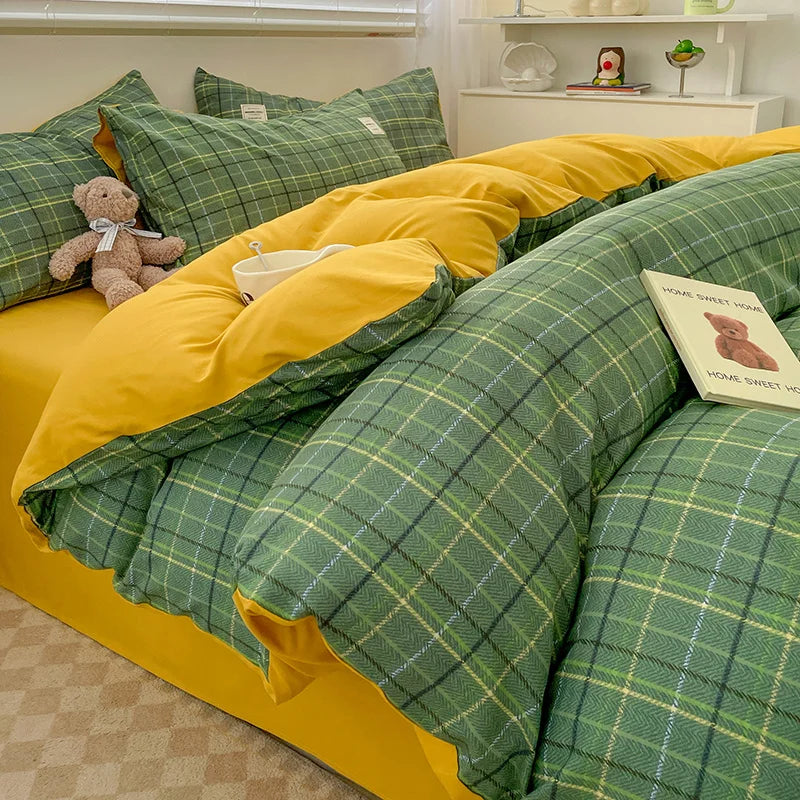Nordic Plaid Pattern Wash Cotton Bedding Set