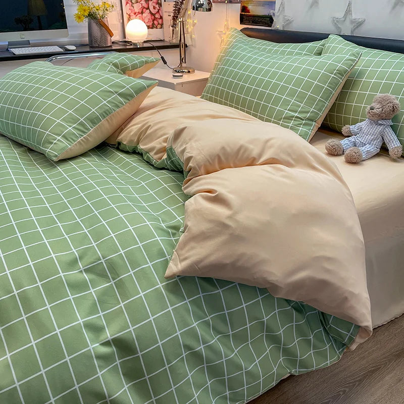 Nordic Plaid Pattern Wash Cotton Bedding Set