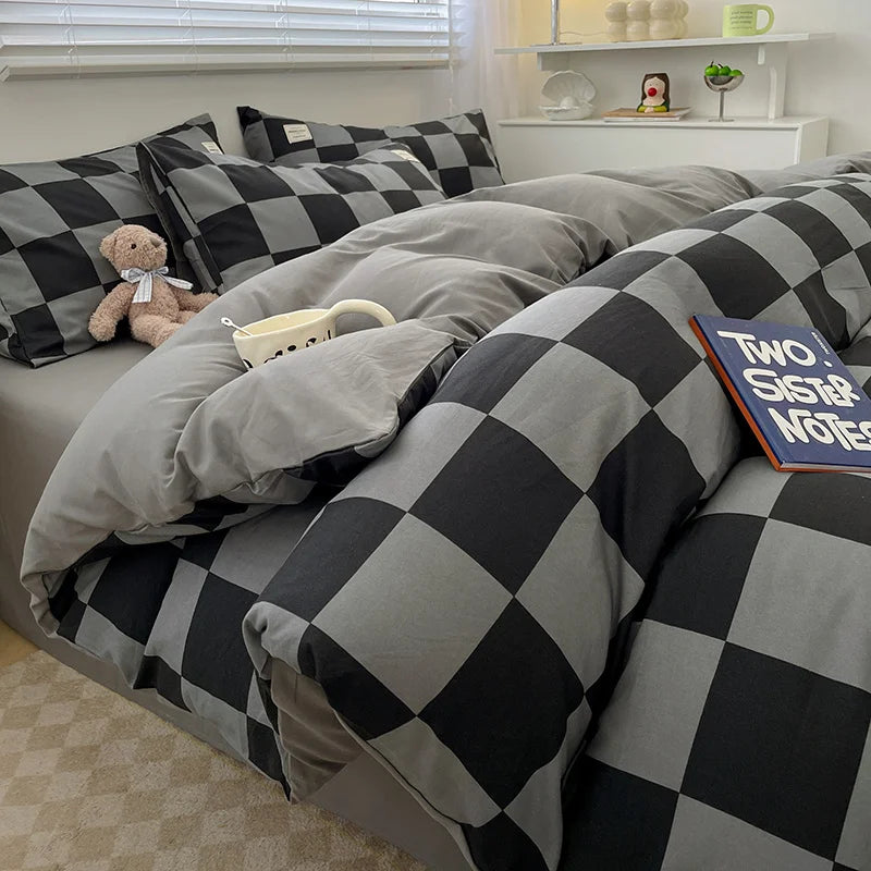 Nordic Plaid Pattern Wash Cotton Bedding Set