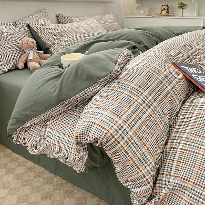 Nordic Plaid Pattern Wash Cotton Bedding Set