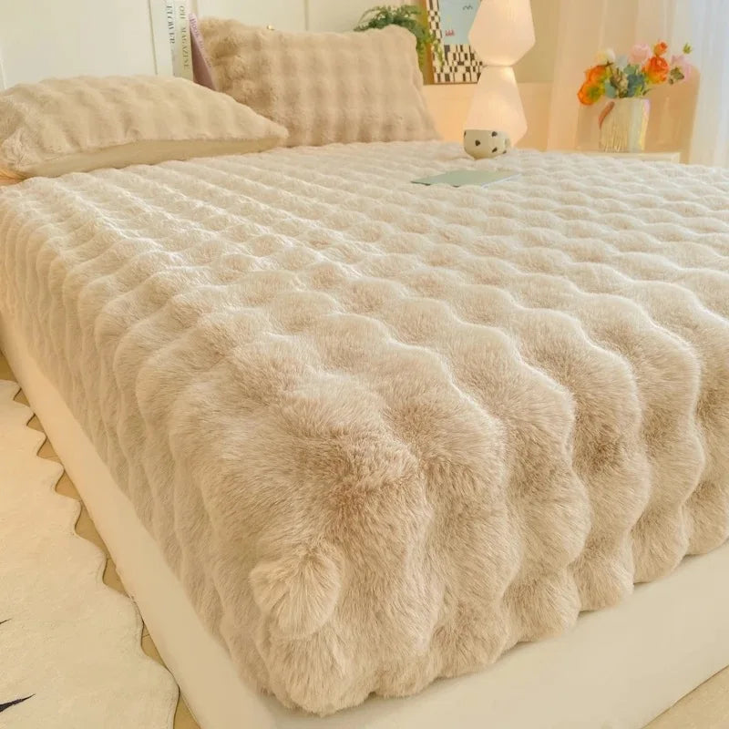 Fluffy Plush Fitted Bed Sheet for Winter