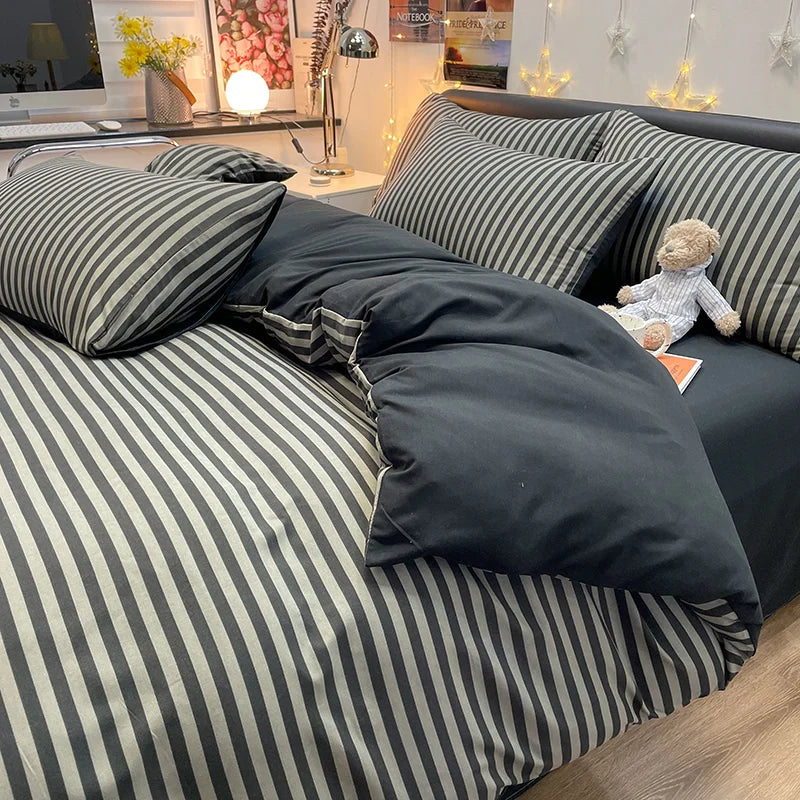Nordic Plaid Pattern Wash Cotton Bedding Set