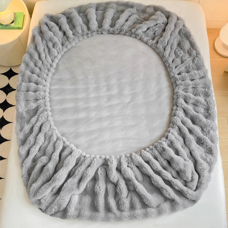 Fluffy Plush Fitted Bed Sheet for Winter