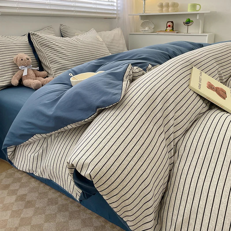 Nordic Plaid Pattern Wash Cotton Bedding Set