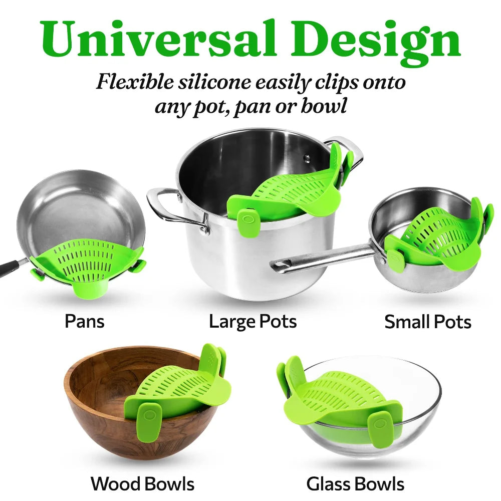 Adjustable Silicone Clip-On Strainer for Pots, Pans, and Bowls