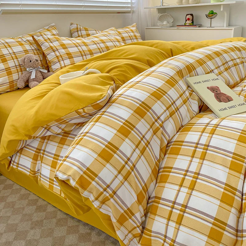 Nordic Plaid Pattern Wash Cotton Bedding Set