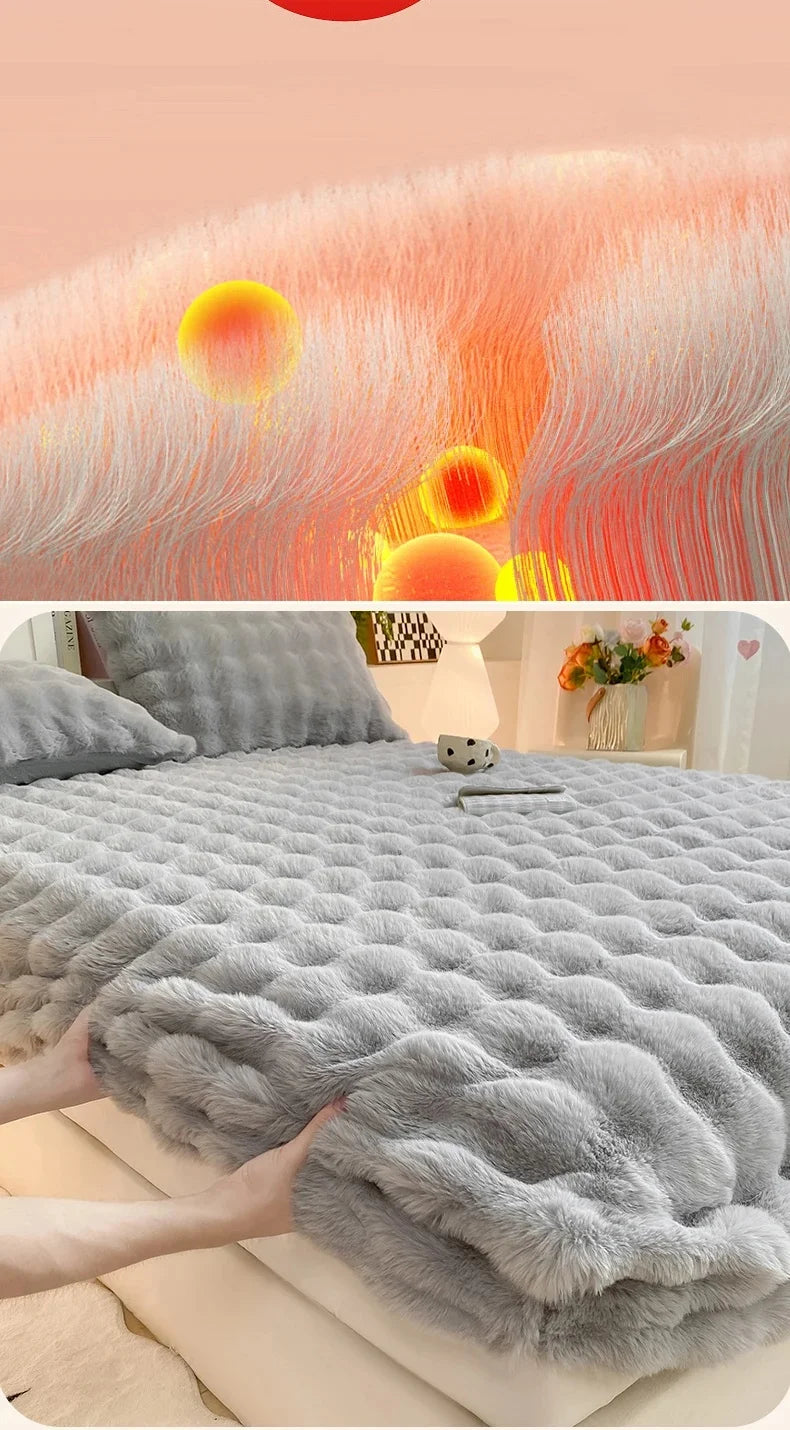 Fluffy Plush Fitted Bed Sheet for Winter