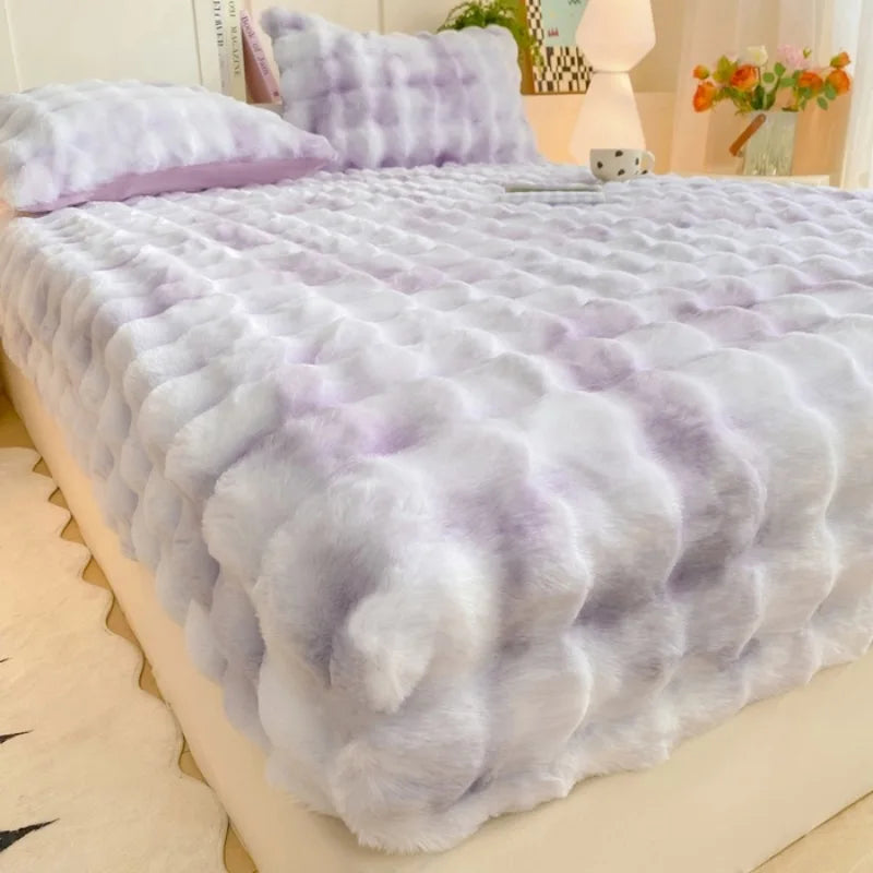Fluffy Plush Fitted Bed Sheet for Winter
