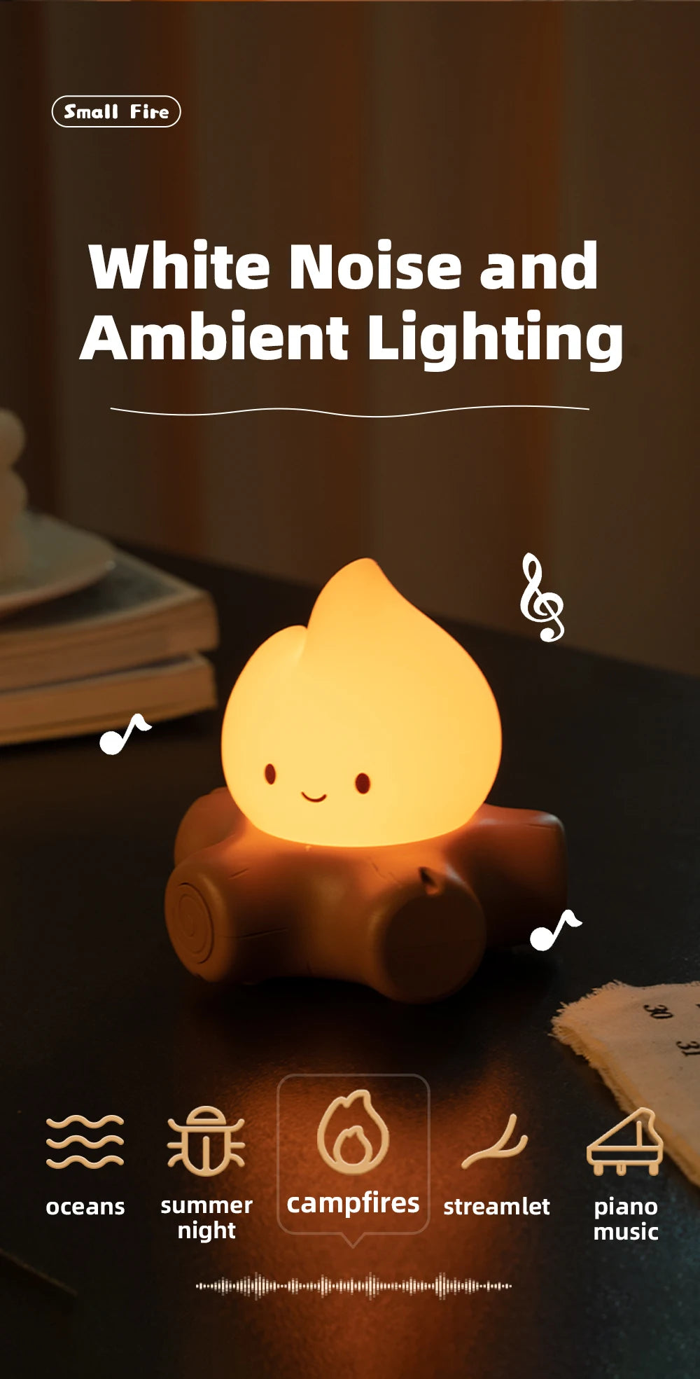Campfire Night Light With White Noise