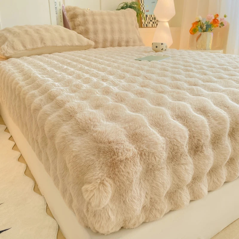 Fluffy Plush Fitted Bed Sheet for Winter