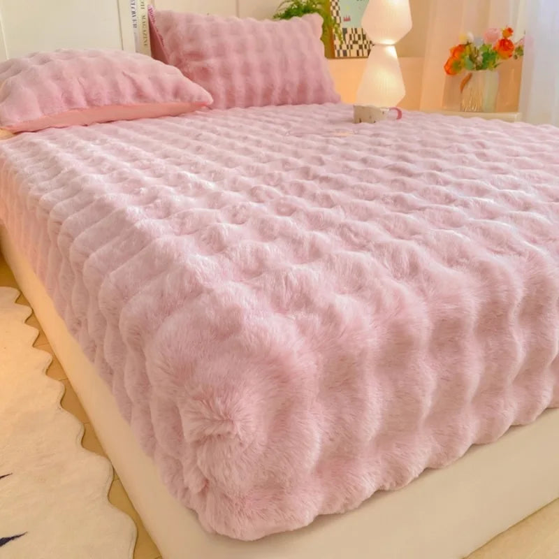 Fluffy Plush Fitted Bed Sheet for Winter