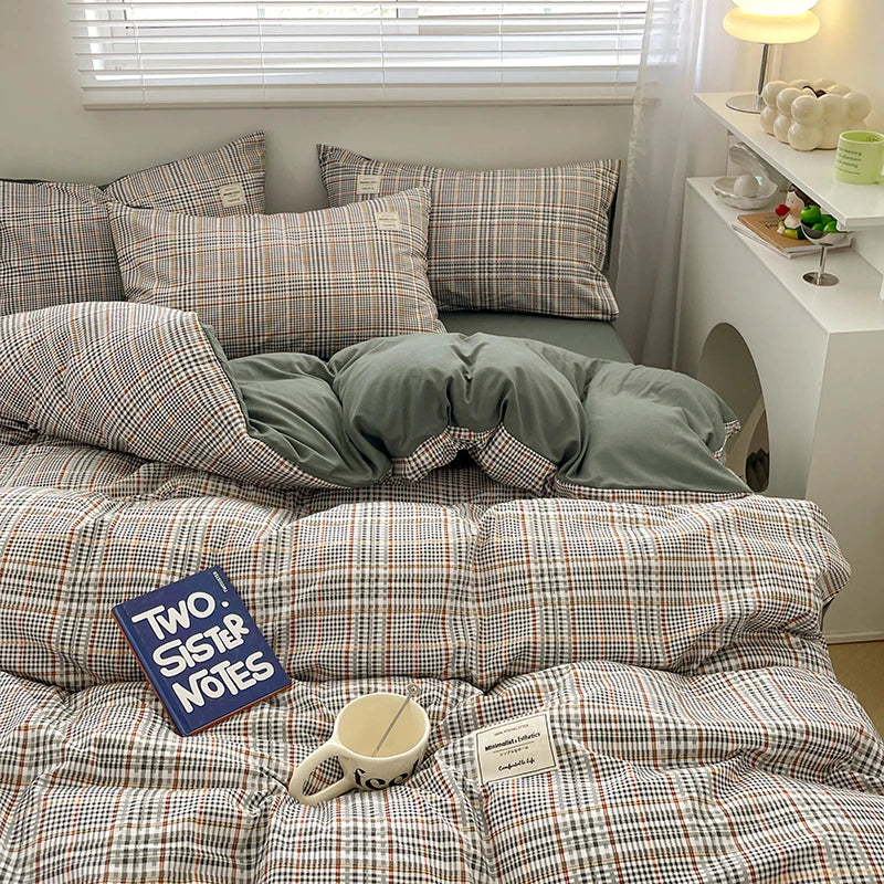 Nordic Plaid Pattern Wash Cotton Bedding Set