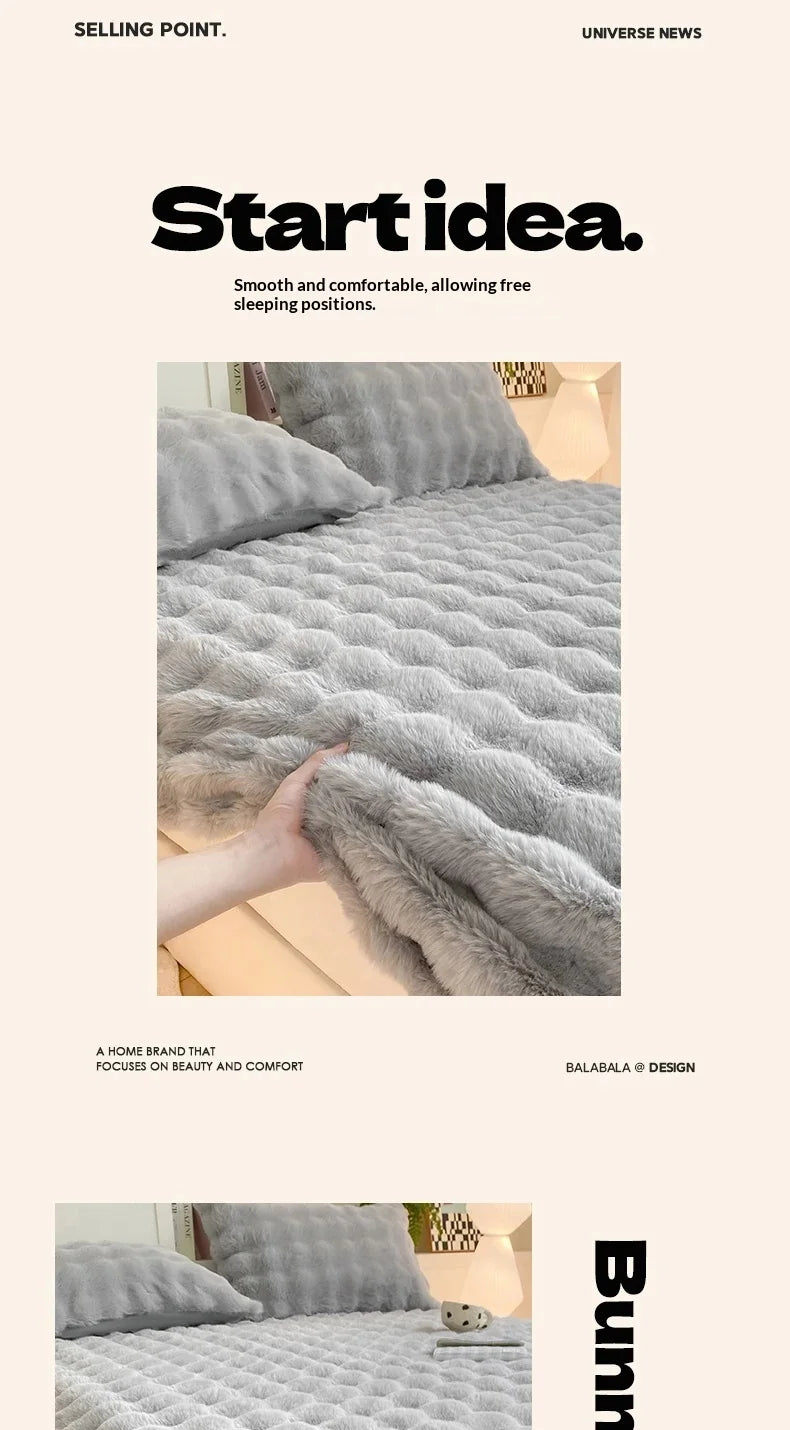 Fluffy Plush Fitted Bed Sheet for Winter