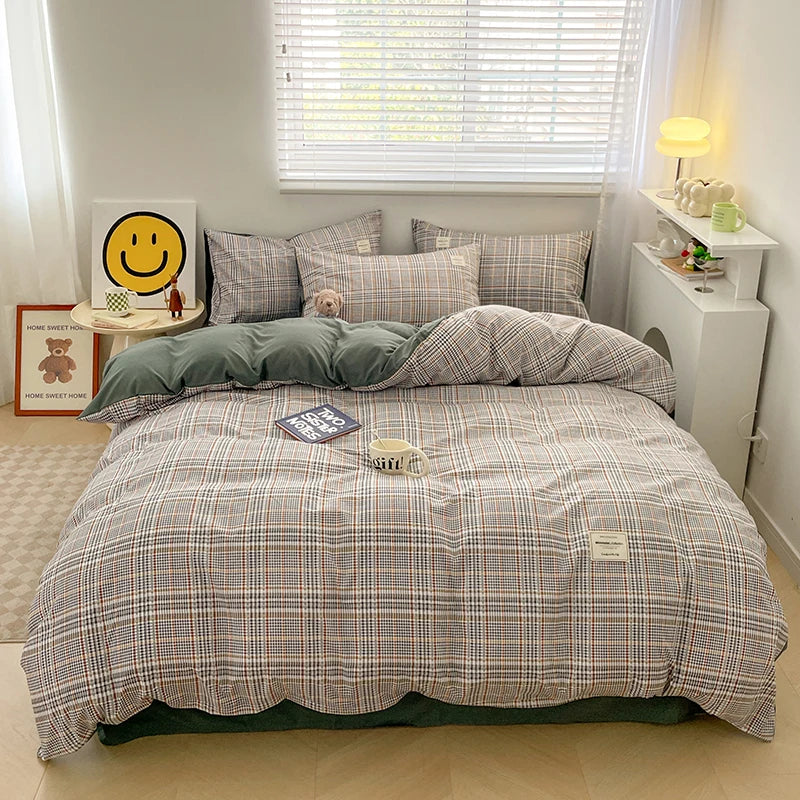 Nordic Plaid Pattern Wash Cotton Bedding Set