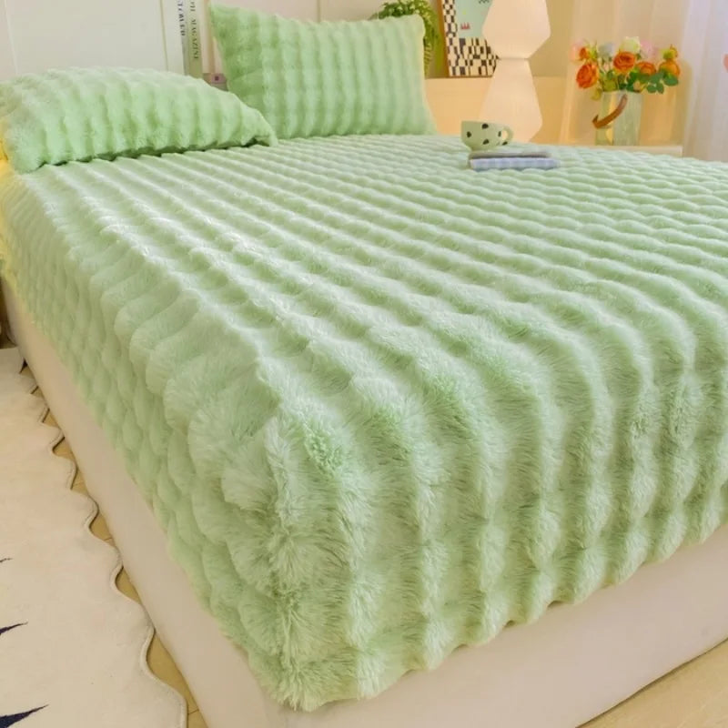 Fluffy Plush Fitted Bed Sheet for Winter