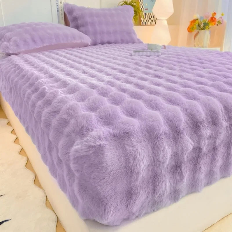 Fluffy Plush Fitted Bed Sheet for Winter