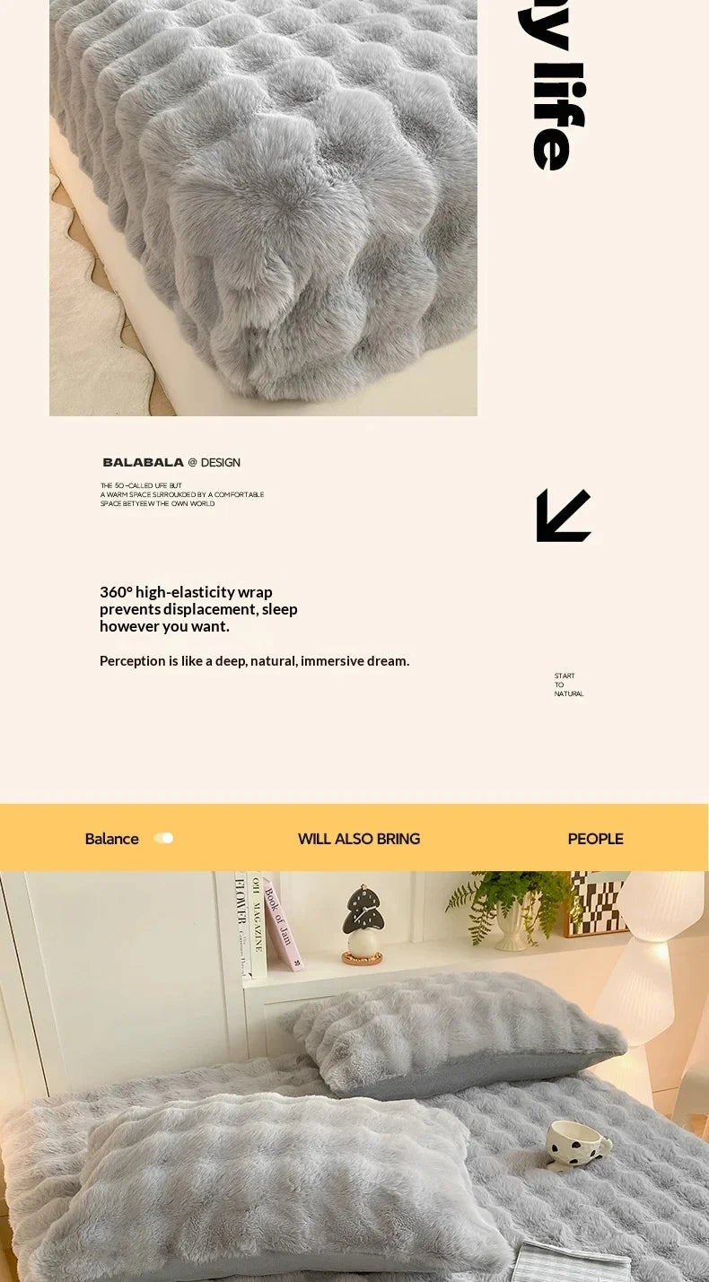 Fluffy Plush Fitted Bed Sheet for Winter