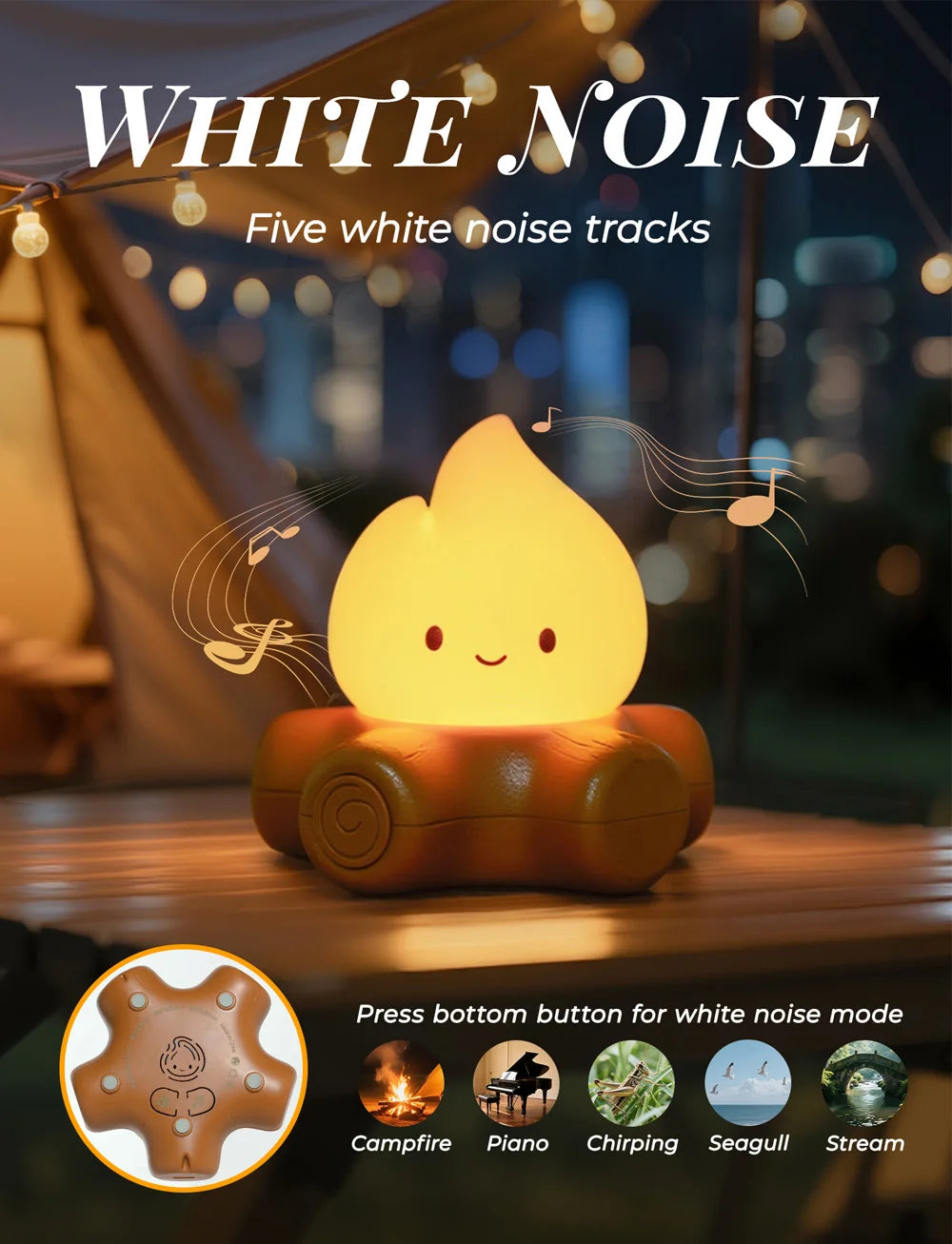 Campfire Night Light With White Noise