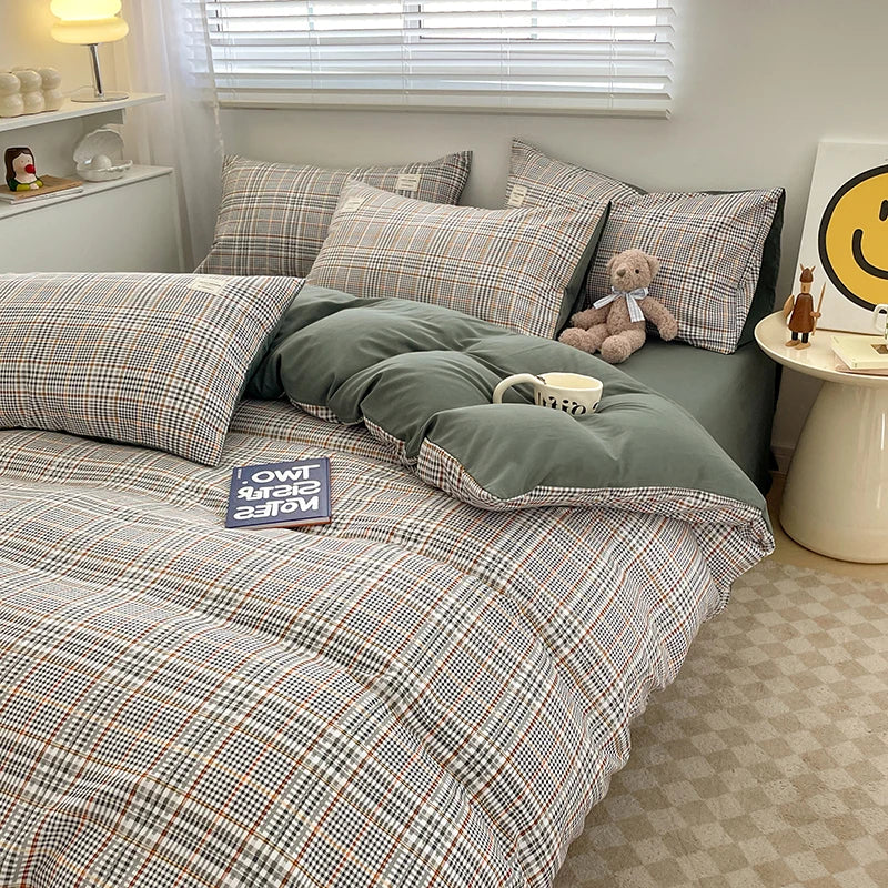 Nordic Plaid Pattern Wash Cotton Bedding Set