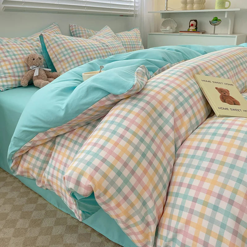 Nordic Plaid Pattern Wash Cotton Bedding Set