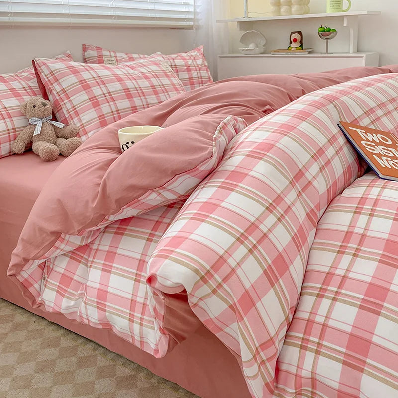 Nordic Plaid Pattern Wash Cotton Bedding Set