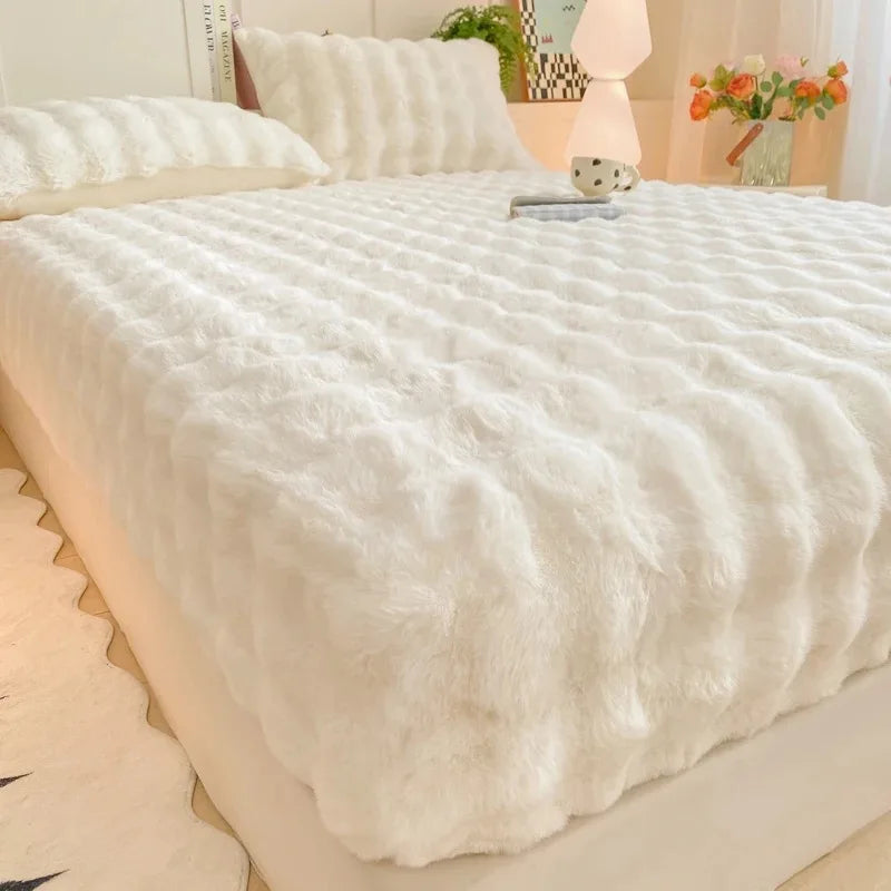 Fluffy Plush Fitted Bed Sheet for Winter