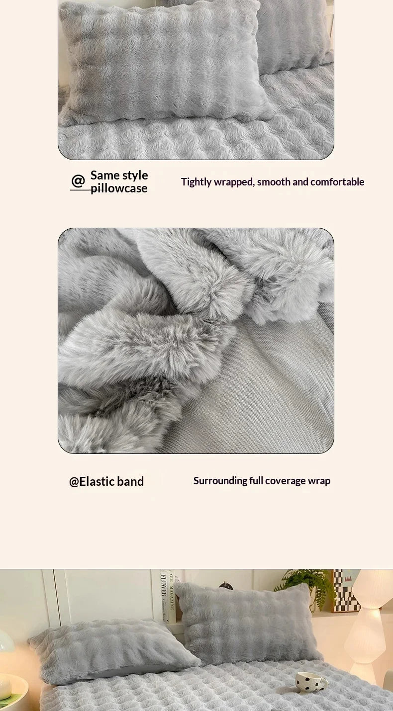 Fluffy Plush Fitted Bed Sheet for Winter