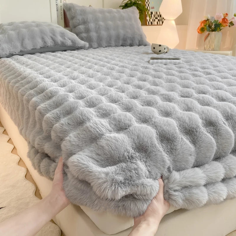 Fluffy Plush Fitted Bed Sheet for Winter