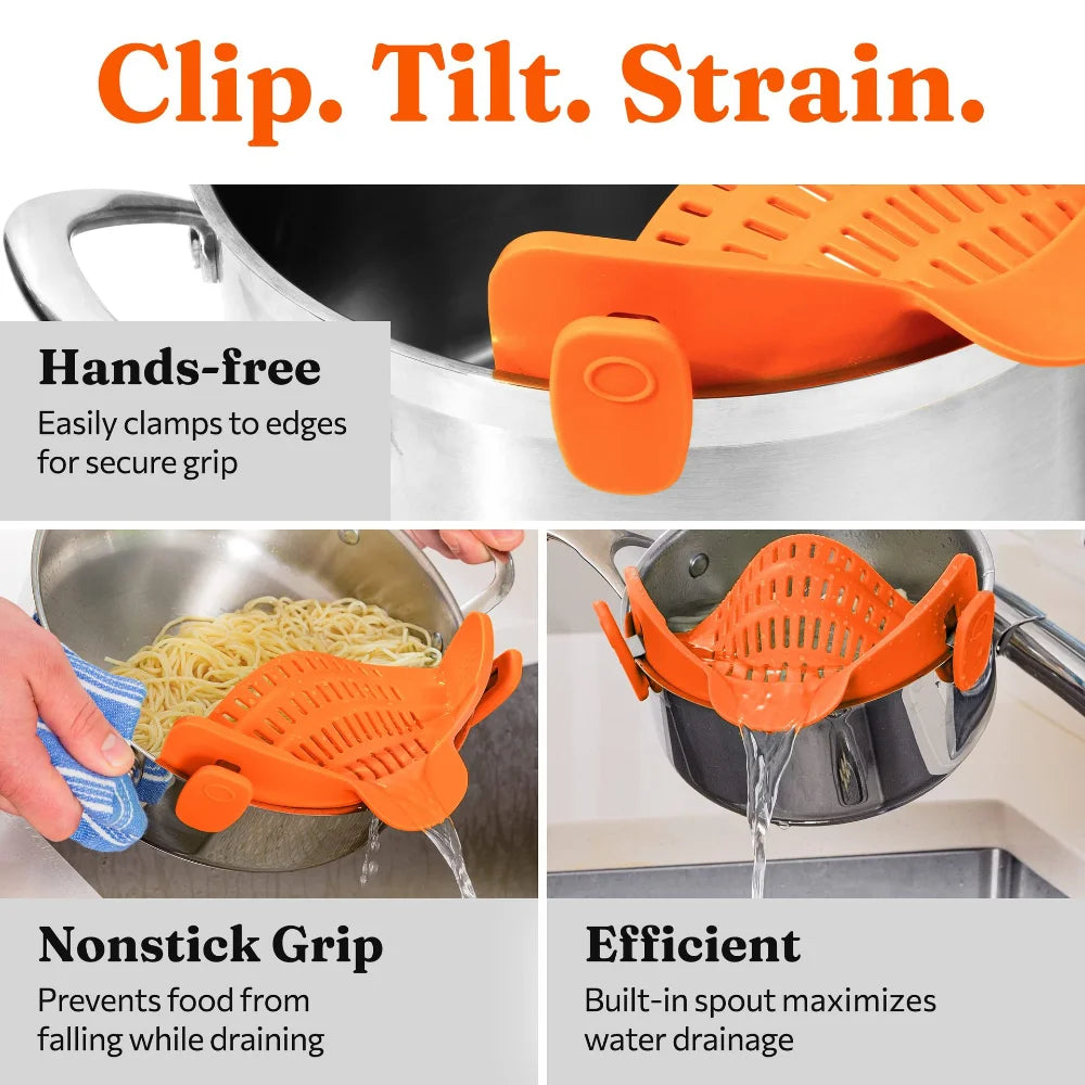 Adjustable Silicone Clip-On Strainer for Pots, Pans, and Bowls