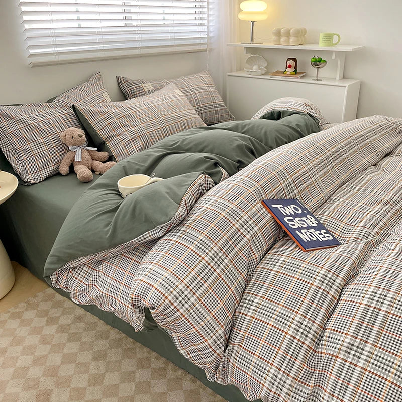 Nordic Plaid Pattern Wash Cotton Bedding Set