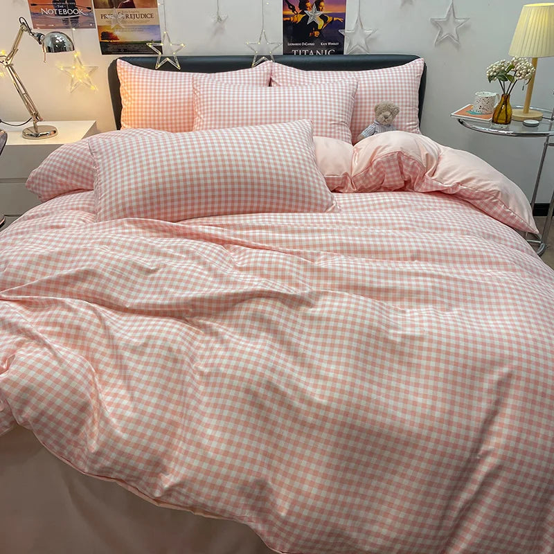 Nordic Plaid Pattern Wash Cotton Bedding Set