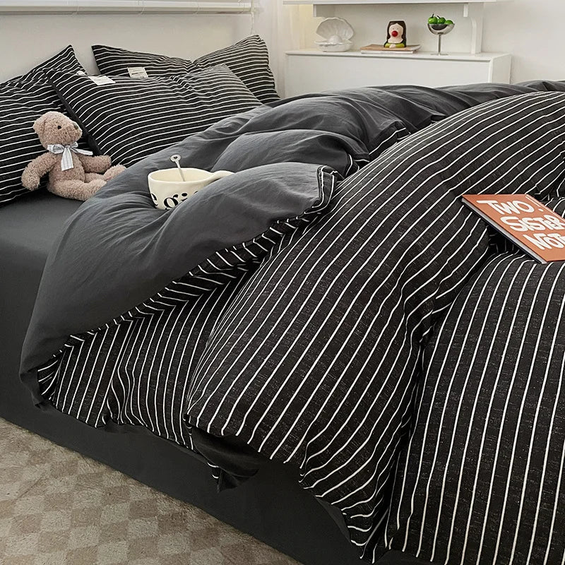 Nordic Plaid Pattern Wash Cotton Bedding Set