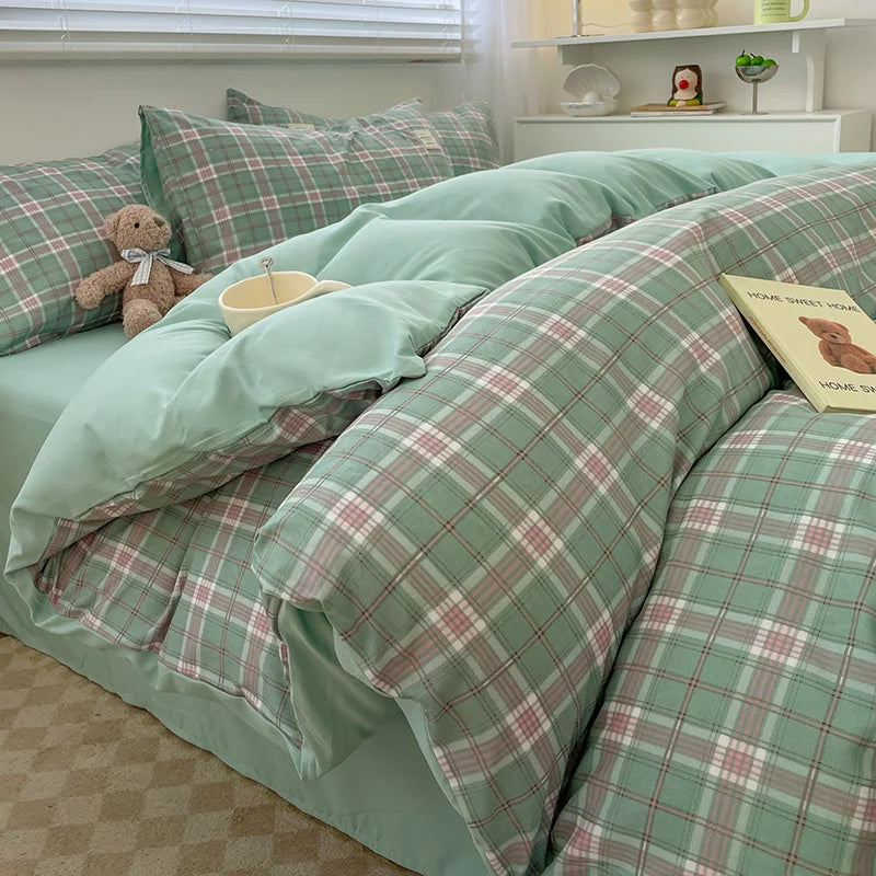 Nordic Plaid Pattern Wash Cotton Bedding Set