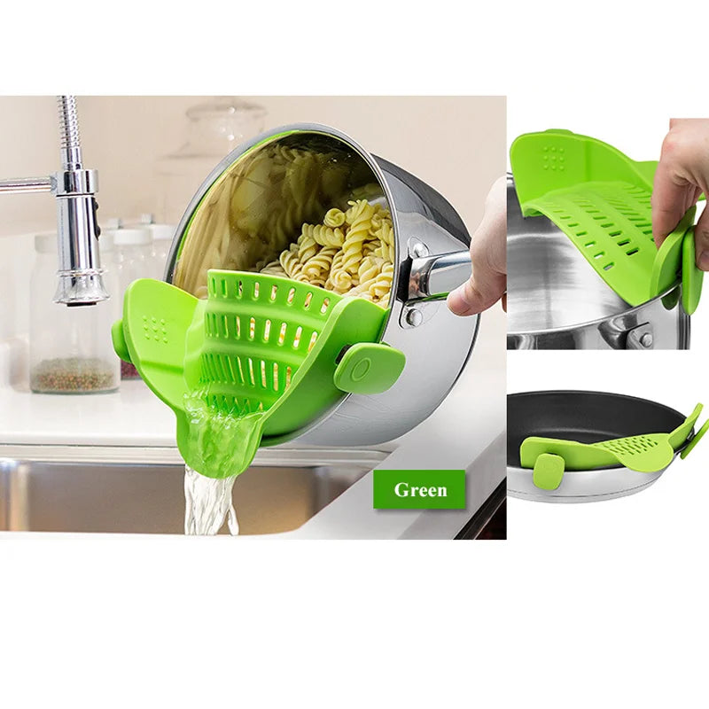 Adjustable Silicone Clip-On Strainer for Pots, Pans, and Bowls