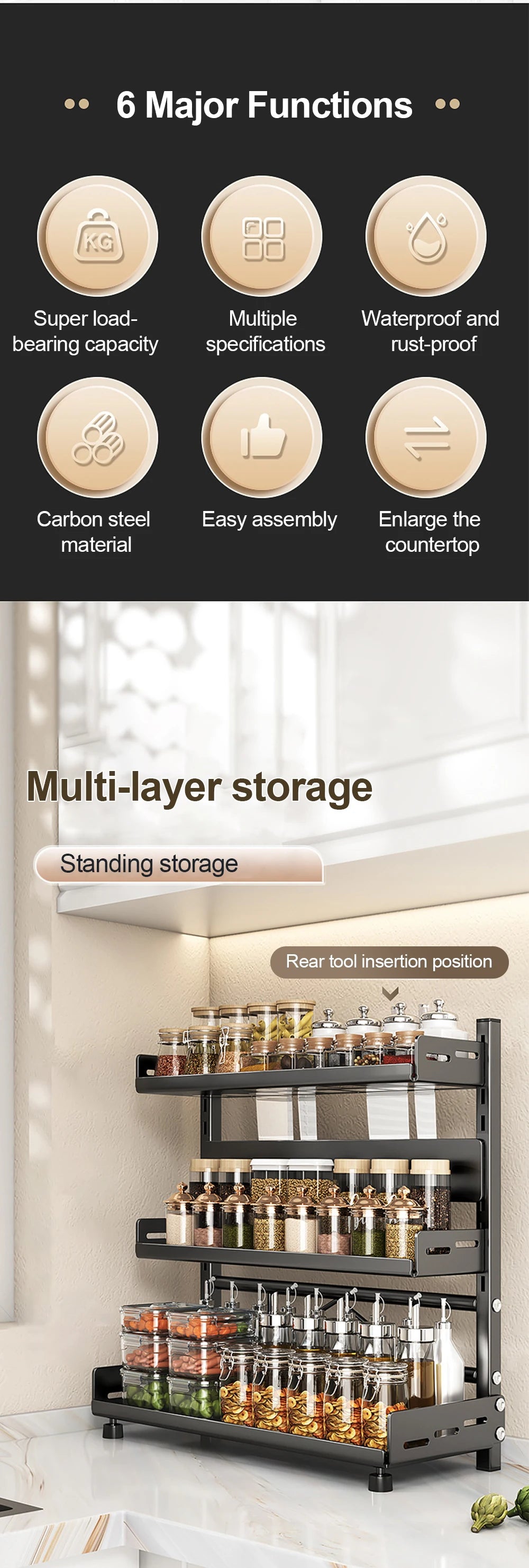 3 Tier Spice Storage Rack for Countertop