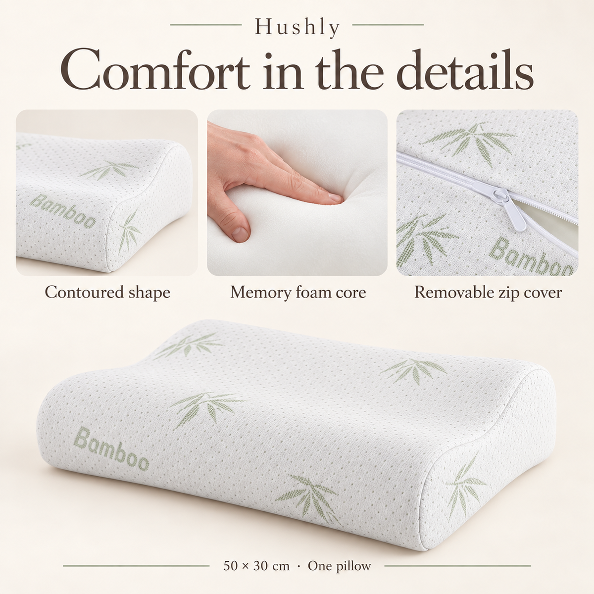 Hushly Memory Pillow — details