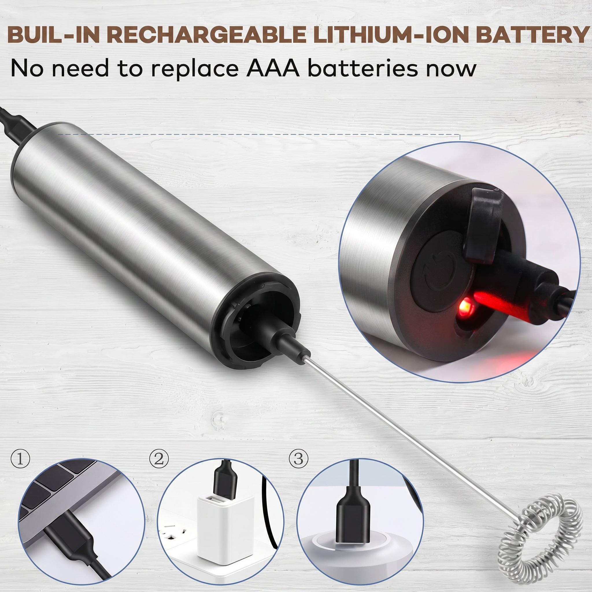 Rechargeable Stainless Steel Milk Frother